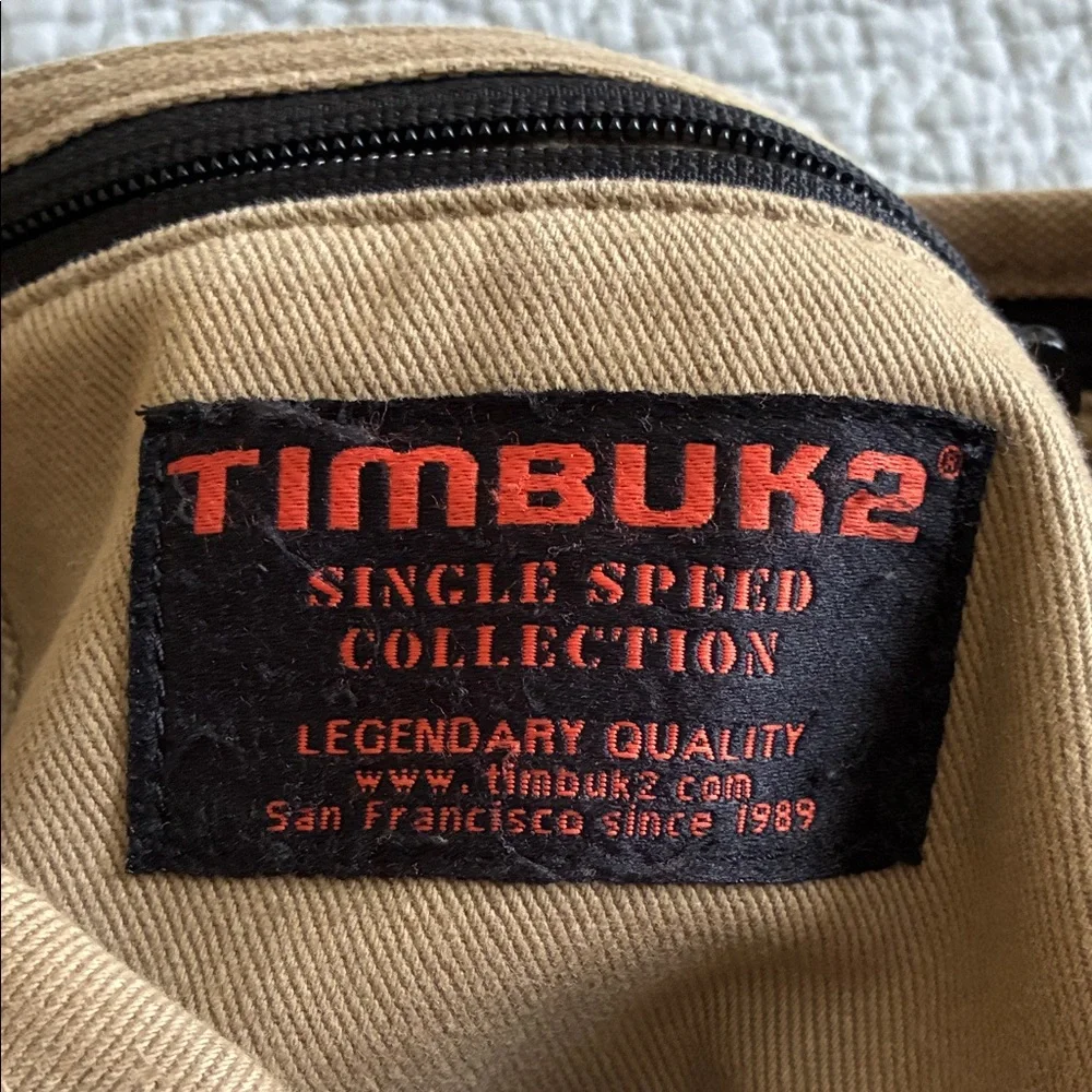 Timbuk2 Tan Canvas Single Speed Messenger Crossbody Bag Leather Trim Y2K Vintage